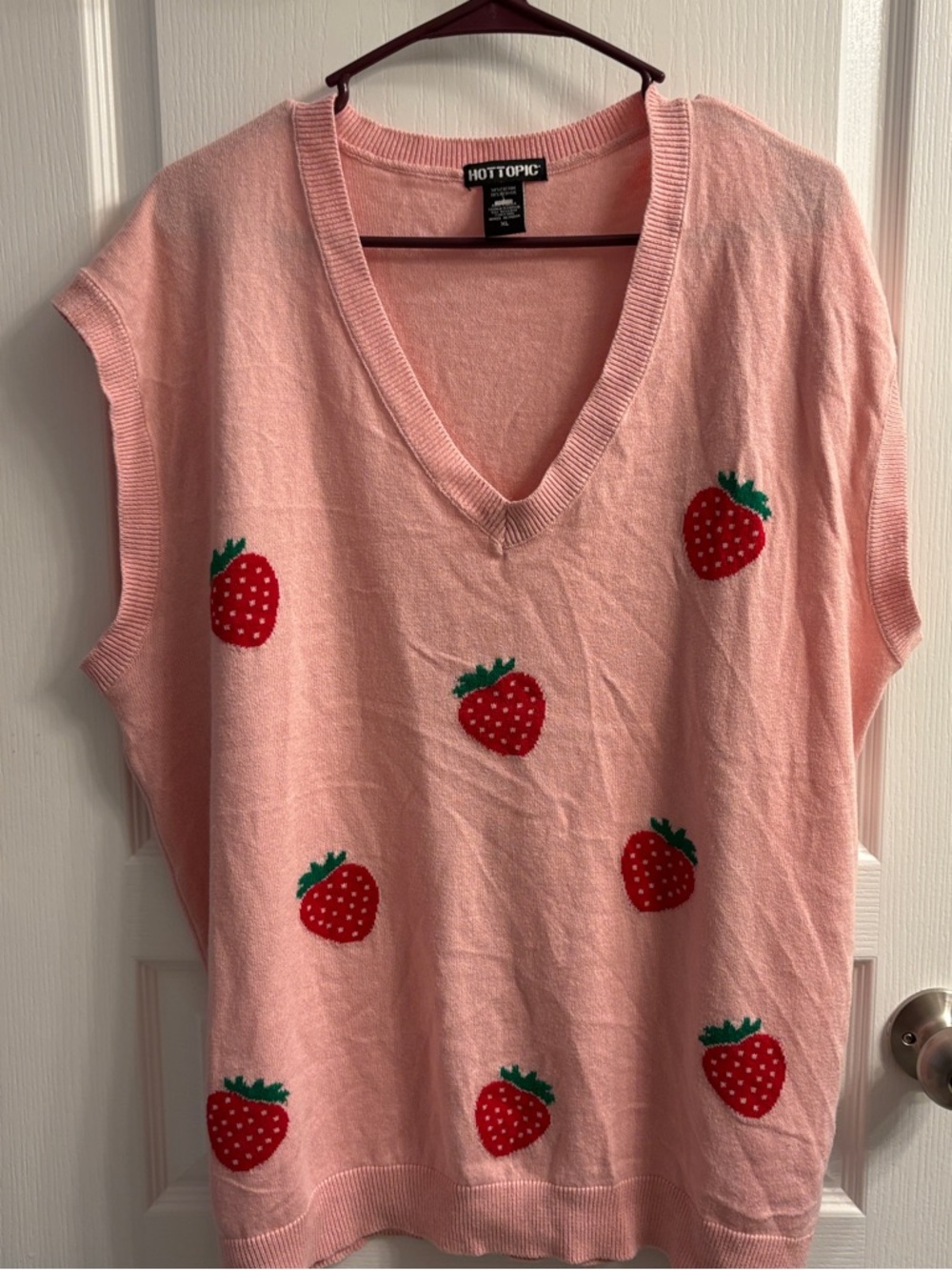 Hot Topic Pink Strawberry Knit V-Neck Sweater Vest